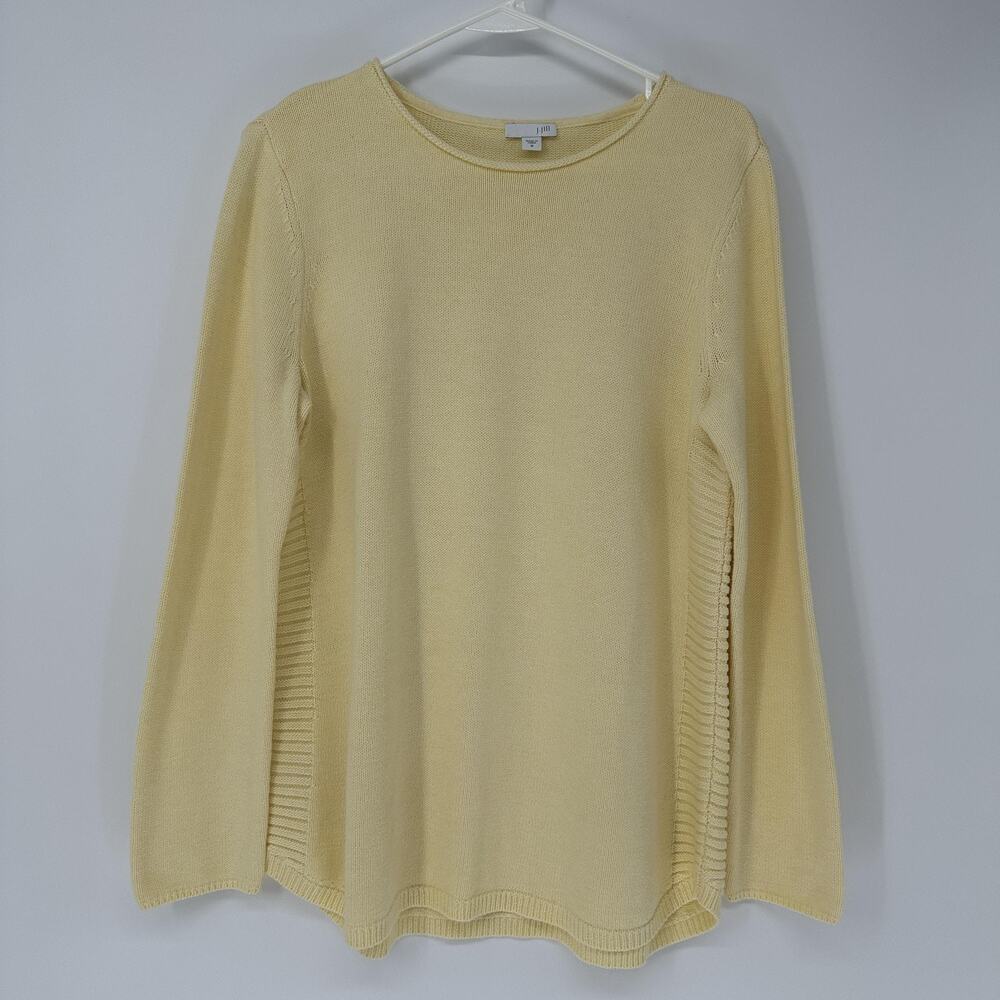 J Jill Womens MEDIUM Yellow Cotton Merino Lightweight Wool Knit Tunic Sweater